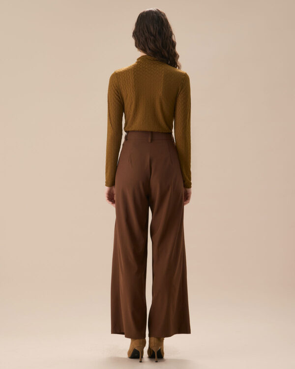 Brown High Waisted Pockets Straight Pants - Image 4