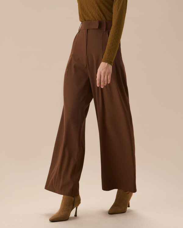 Brown High Waisted Pockets Straight Pants - Image 2