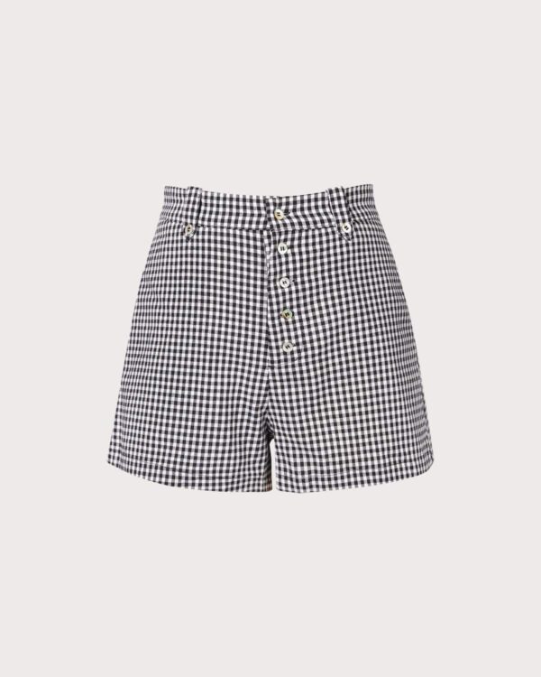 Black High Waisted Button Up Plaid Shorts - Image 6