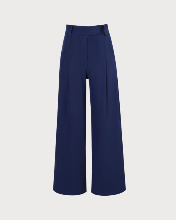 Navy High Waisted Pockets Straight Pants - Image 6