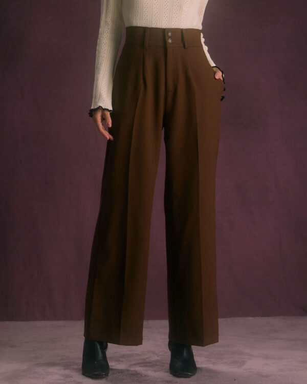 Coffee Button Slant Pocket Straight Pants
