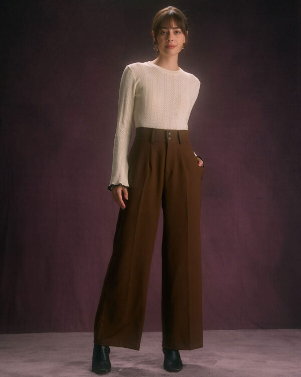 Coffee Button Slant Pocket Straight Pants - Image 4