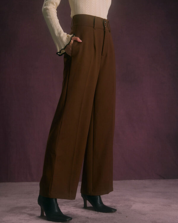 Coffee Button Slant Pocket Straight Pants - Image 2