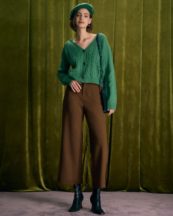 Coffee Button Slant Pocket Straight Pants - Image 7