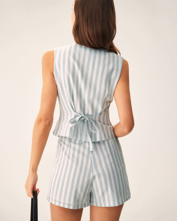 Grey Striped Zipper Shorts - Image 4