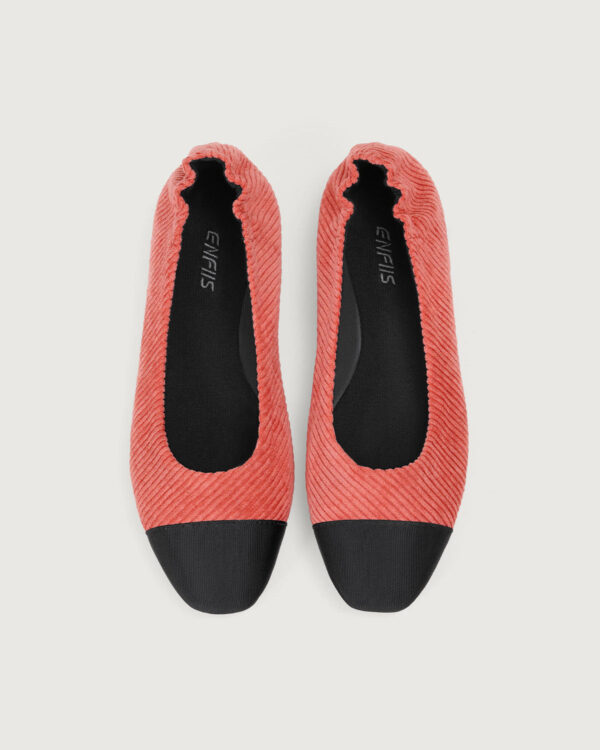 Brick Red Twill Square Toe Ballet Flats - Image 3