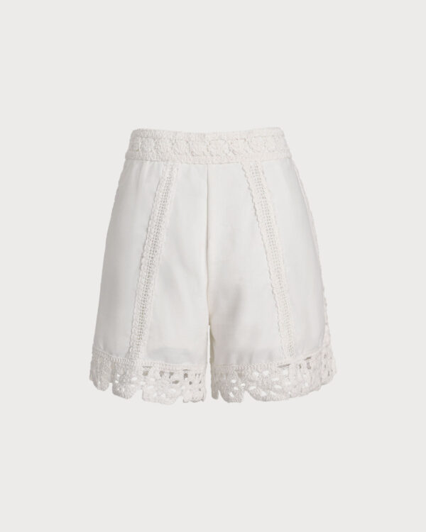 White Crochet Cotton Shorts - Image 2