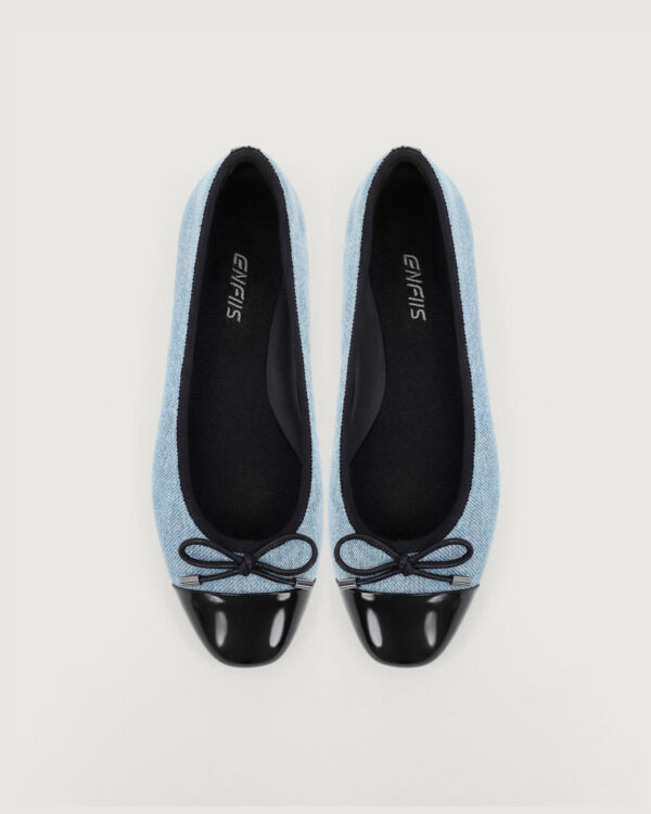 Light Blue Washed Denim Cross-head Ballet Flats. - Image 5