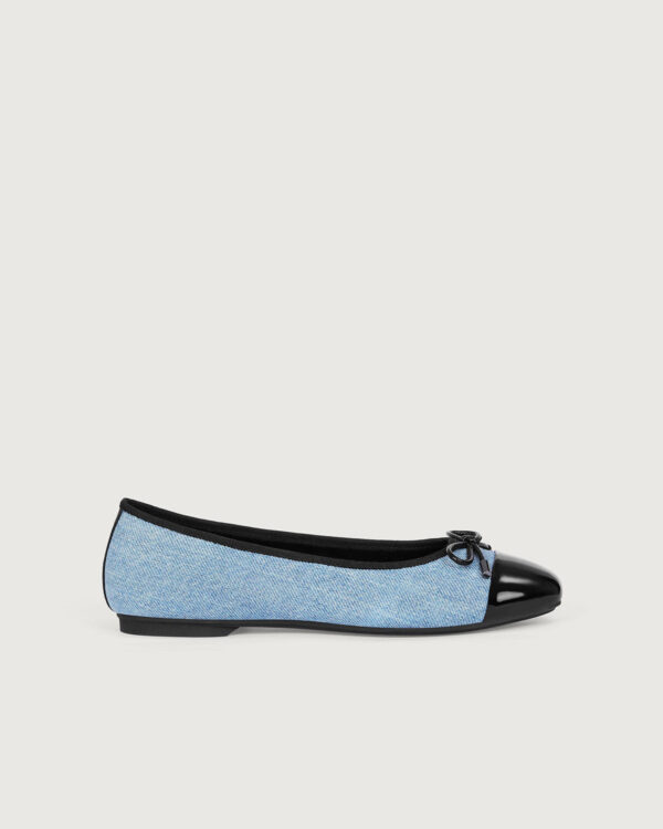 Light Blue Washed Denim Cross-head Ballet Flats. - Image 2