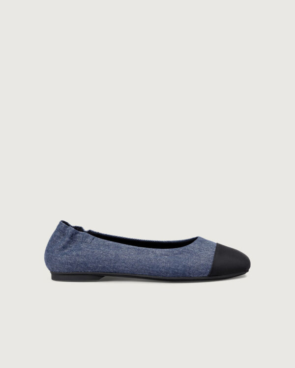 Blue Twill Denim Square Toe Ballet Flats - Image 4