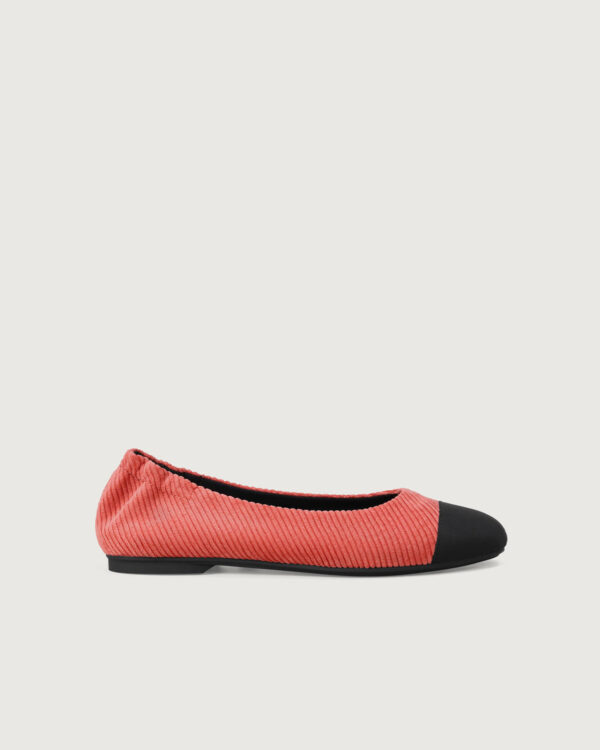 Brick Red Twill Square Toe Ballet Flats - Image 4