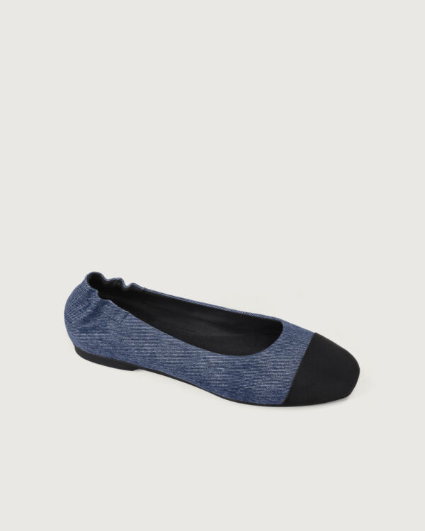 Blue Twill Denim Square Toe Ballet Flats - Image 5