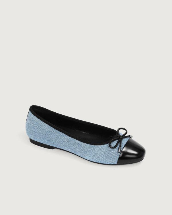 Light Blue Washed Denim Cross-head Ballet Flats. - Image 3