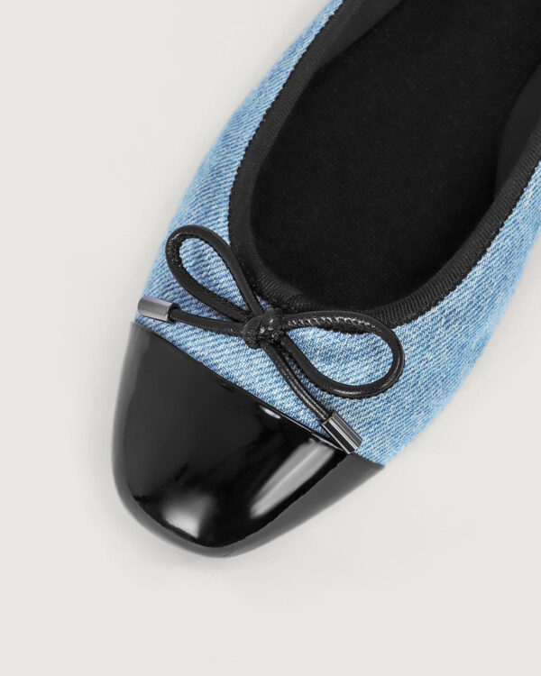 Light Blue Washed Denim Cross-head Ballet Flats. - Image 4