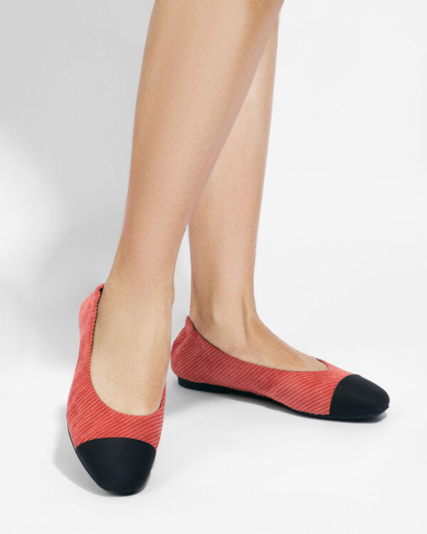 Brick Red Twill Square Toe Ballet Flats