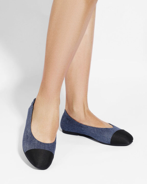 Blue Twill Denim Square Toe Ballet Flats