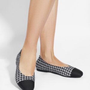 Black and Grey Houndstooth Jacquard Square Toe Ballet Flats