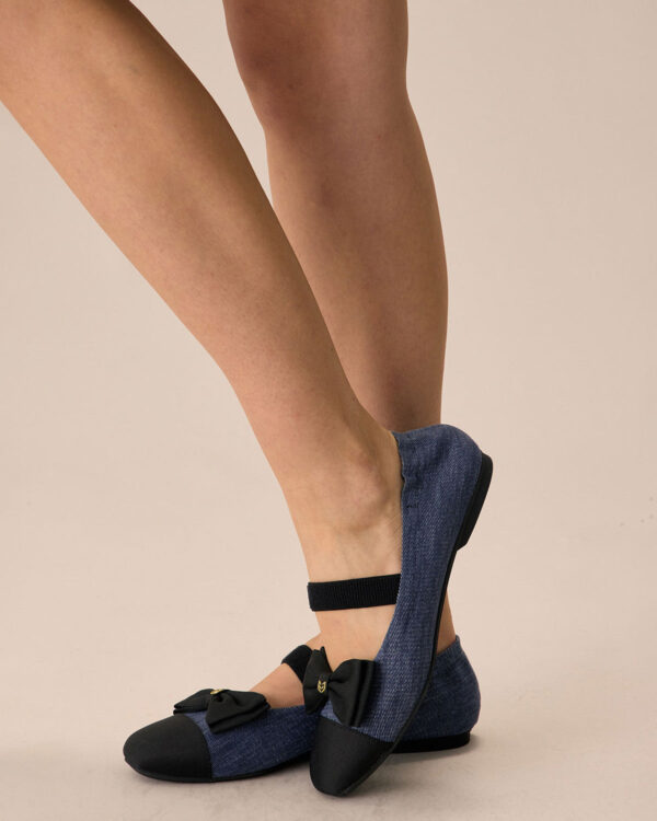 Blue Twill Denim Square Toe Ballet Flats - Image 2