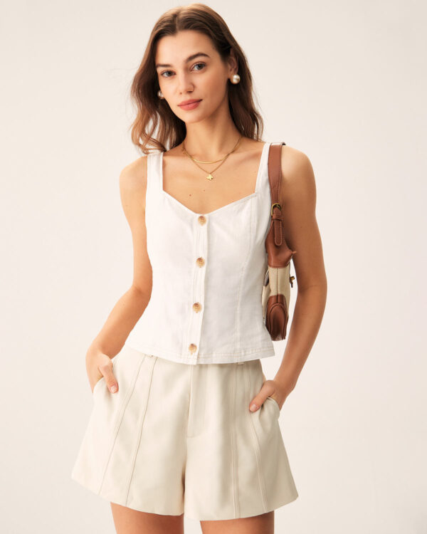 Beige Striped Pocket Shorts - Image 3