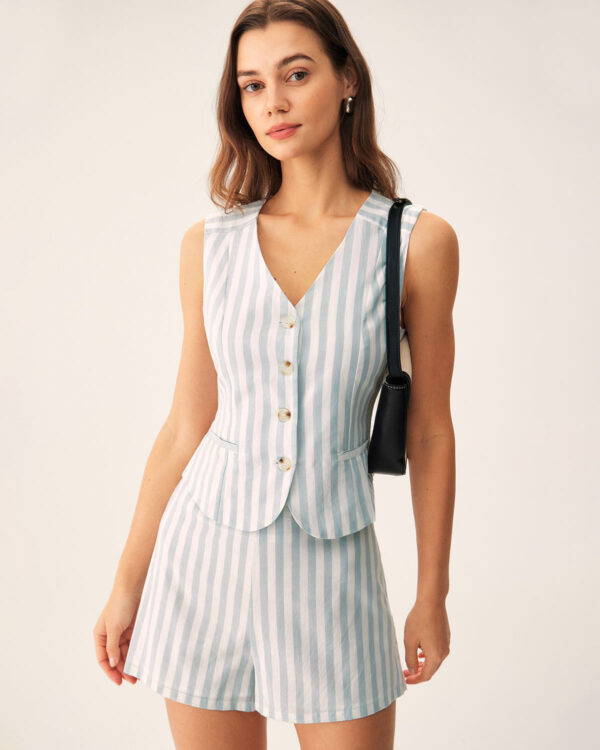 Grey Striped Zipper Shorts - Image 2
