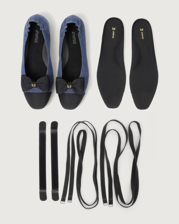 Blue Twill Denim Square Toe Ballet Flats - Image 8
