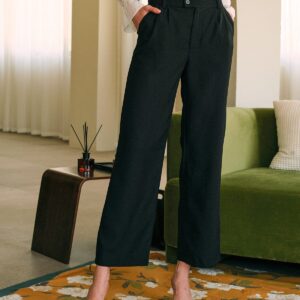 Solid Pleated High-waisted Pants