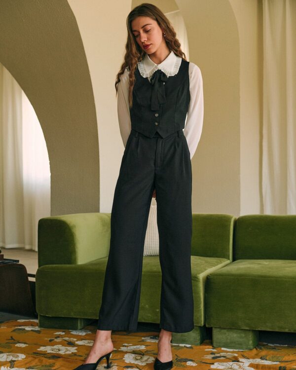 Solid Pleated High-waisted Pants - Image 4