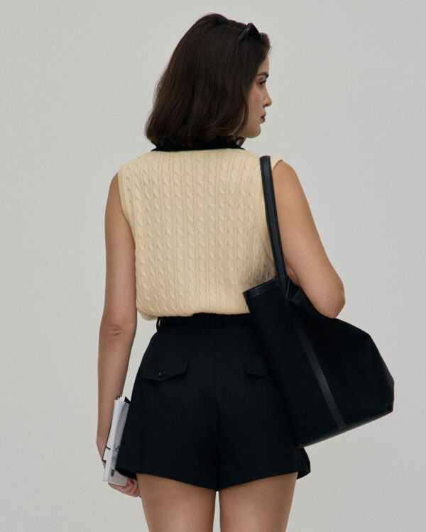 Black High-waisted Pleated Belted Shorts - Image 5