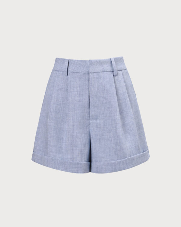 Blue High-Waisted Pleated Shorts - Image 6