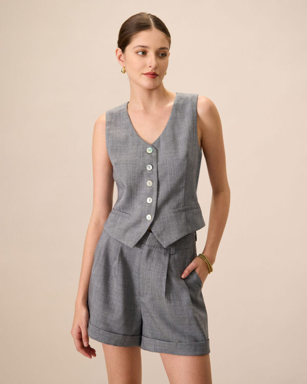 Blue High-Waisted Pleated Shorts - Image 8