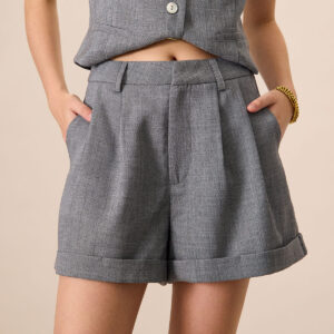 Grey High-Waisted Pleated Shorts