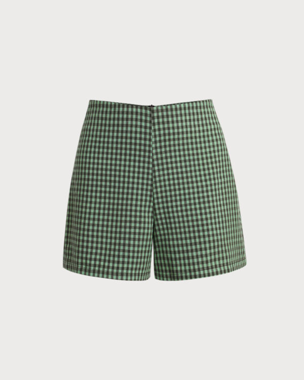 Green High Waisted Plaid Shorts - Image 6