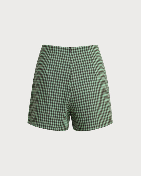 Green High Waisted Plaid Shorts - Image 7