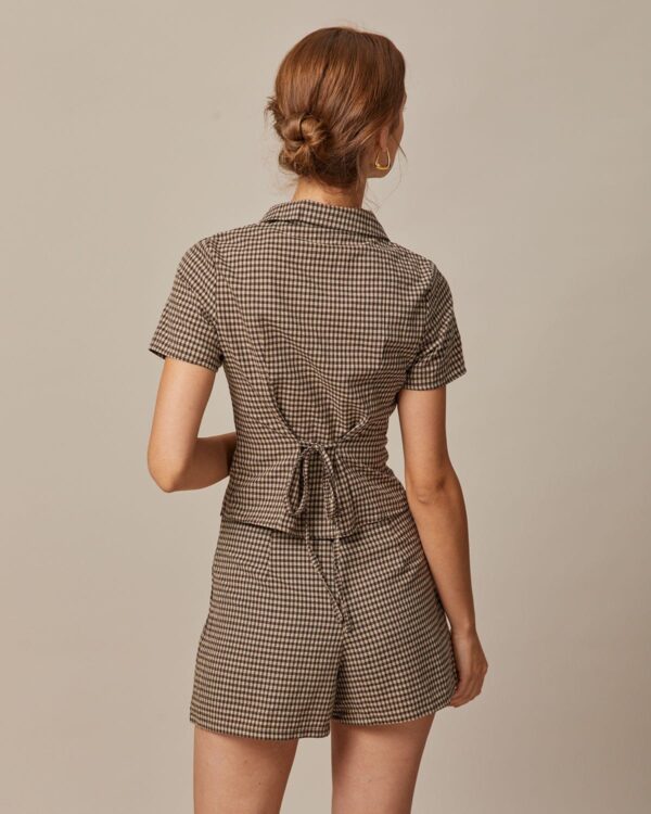 Brown High Waisted Plaid Shorts - Image 5