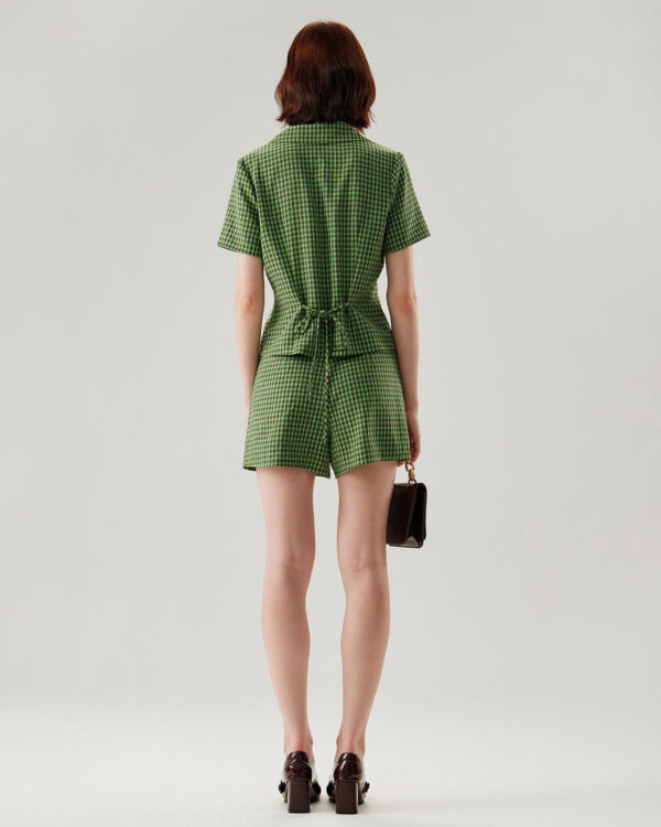 Green High Waisted Plaid Shorts - Image 5