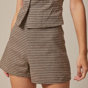 Brown High Waisted Plaid Shorts