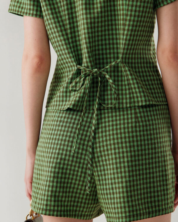 Green High Waisted Plaid Shorts - Image 3