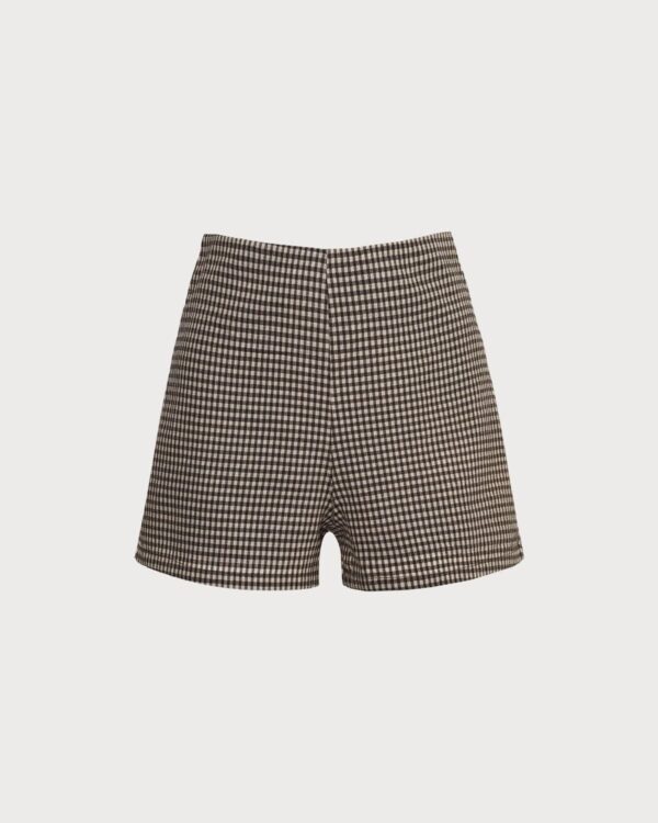Brown High Waisted Plaid Shorts - Image 6