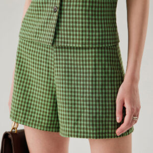Green High Waisted Plaid Shorts