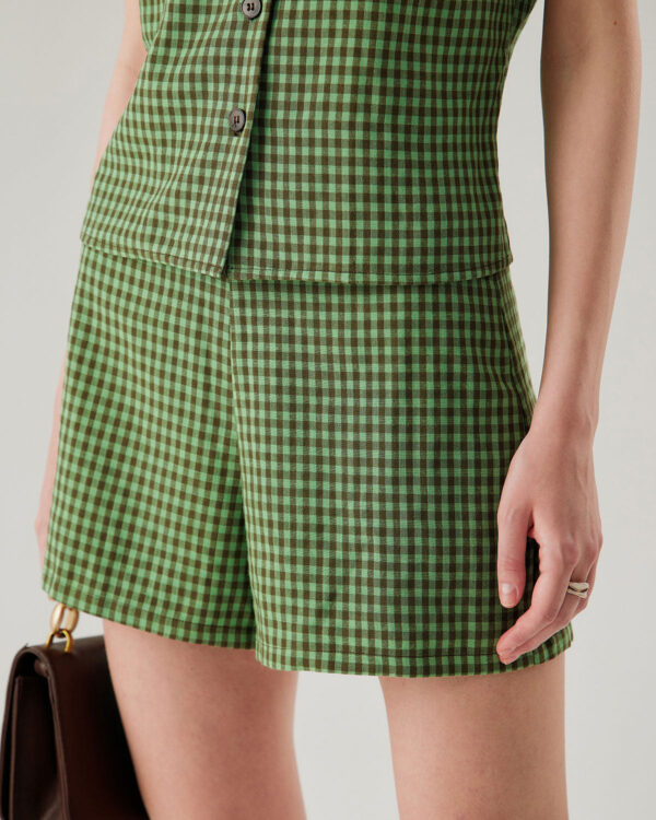 Green High Waisted Plaid Shorts