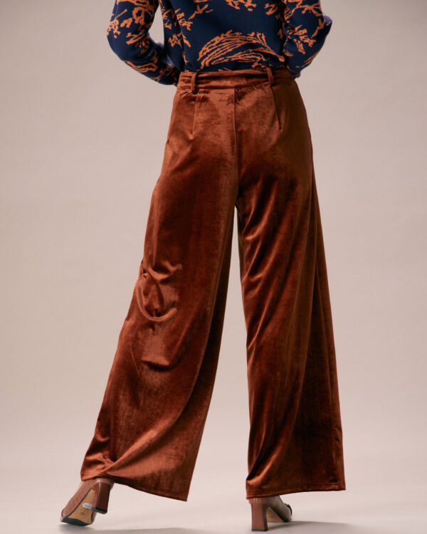 Brown High Waisted Velvet Wide Leg Pants - Image 5