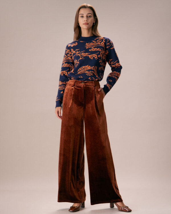 Brown High Waisted Velvet Wide Leg Pants - Image 2