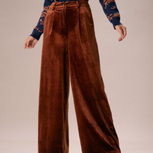 Brown High Waisted Velvet Wide Leg Pants