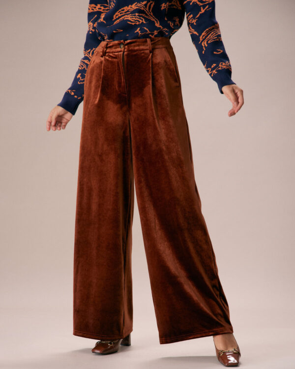 Brown High Waisted Velvet Wide Leg Pants