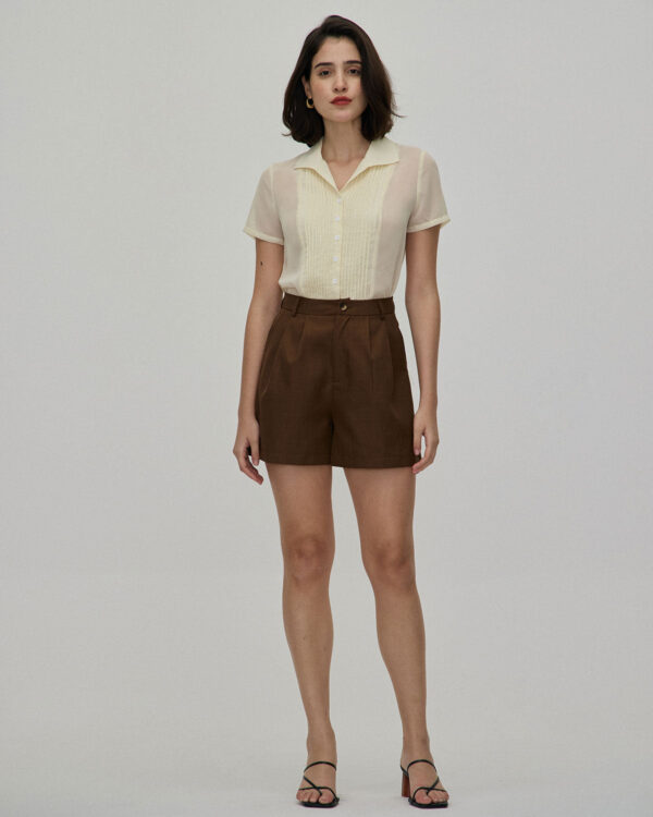 Coffee Pleated High-Waisted Wide Leg Shorts - Image 5