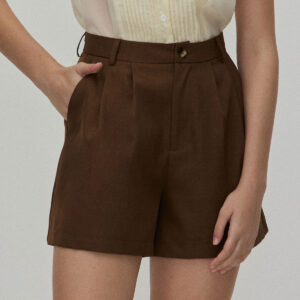 Coffee Pleated High-Waisted Wide Leg Shorts