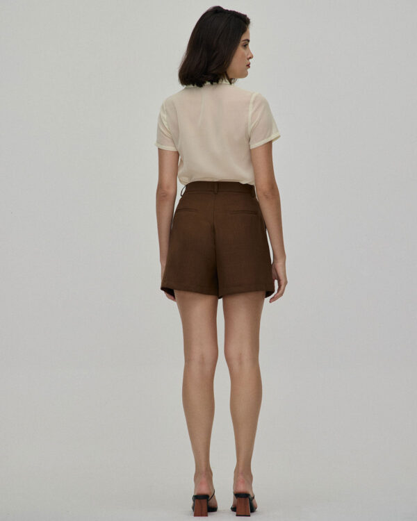 Coffee Pleated High-Waisted Wide Leg Shorts - Image 6
