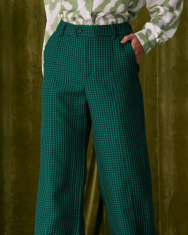 Green Houndstooth Wide Leg Pants - Image 2