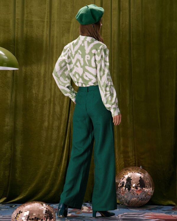 Green Houndstooth Wide Leg Pants - Image 6