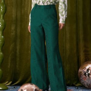 Green Houndstooth Wide Leg Pants
